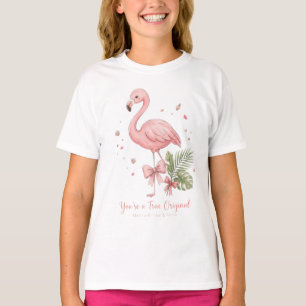Schattige Roze Flamingo Meisjes met Bloemen T-shirt
