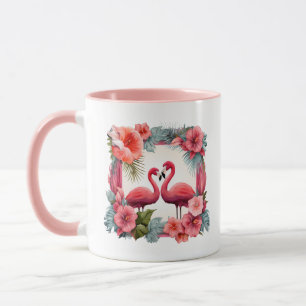 Schattige roze flamingo namen toevoegen Trouwdatum Mok