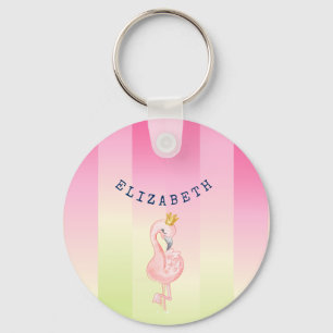 Schattige Roze Flamingo Ombre Gestreepte Sleutelhanger