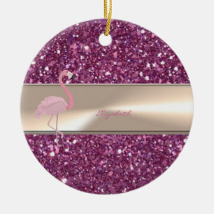 Schattige Roze Flamingo Op Glitter Keramisch Ornament
