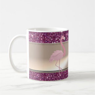 Schattige Roze Flamingo Op Glitter Koffiemok