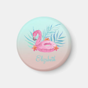 Schattige roze flamingo Palm Leaves Magneet