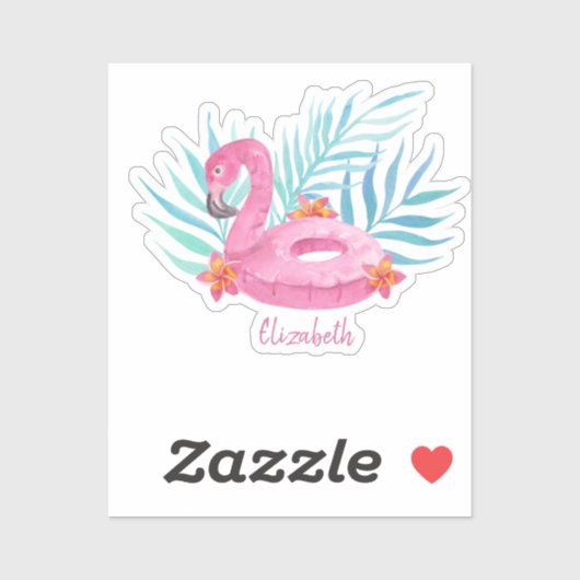 Schattige roze flamingo Palm Leaves Sticker (Vel)
