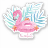 Schattige roze flamingo Palm Leaves Sticker (Voorkant)
