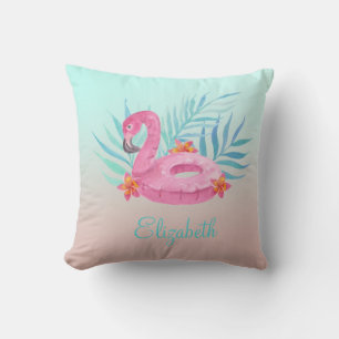 Schattige Roze Flamingo Palmbladeren  Kussen
