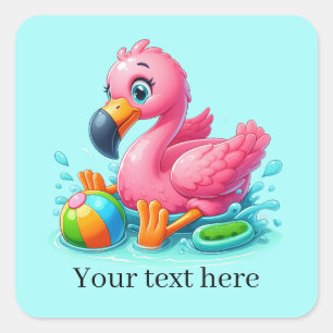 Schattige roze flamingo spelen vierkante sticker