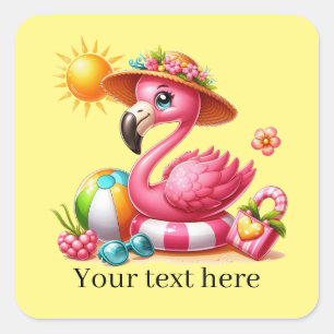 Schattige roze flamingo strand Vierkante Sticker