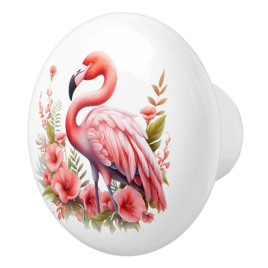 Schattige roze flamingo strandhuis keramische knop (Rechts)