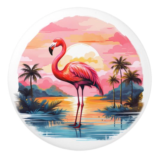 Schattige roze flamingo strandhuis keramische knop (Voorkant)
