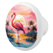 Schattige roze flamingo strandhuis keramische knop (Rechts)