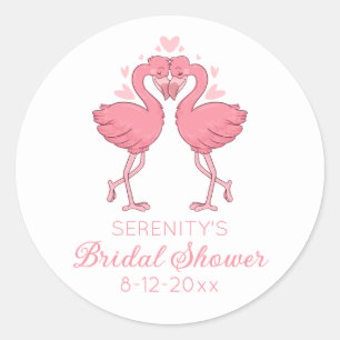 Schattige Roze Flamingo Tropisch Strand Bruidsfees Ronde Sticker