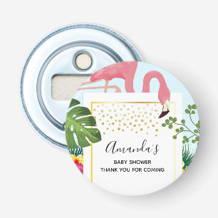 Schattige roze flamingo tropisch thema Baby shower Button Flesopener