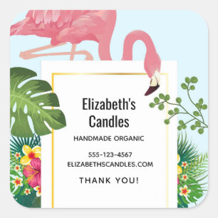 Schattige roze flamingo tropisch thema bedrijf vierkante sticker