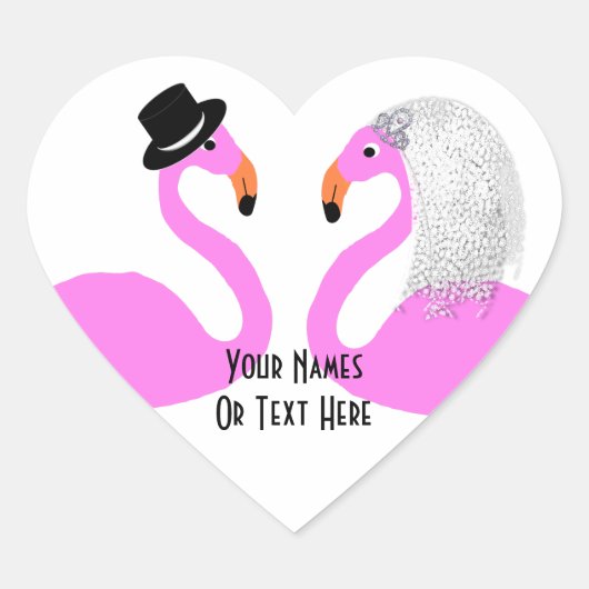 Schattige roze flamingo's bruid & bruidegom bruilo hart sticker (Voorkant)