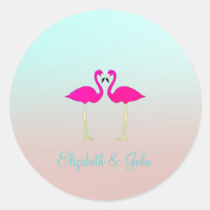 Schattige roze flamingos op maat van liefde ronde sticker