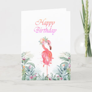 Schattige roze flamingos Tropical Flowers Birthday Kaart