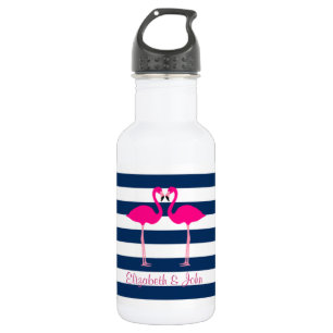 Schattige Roze Flamingo's Verliefd,Gestreept-Perso Waterfles