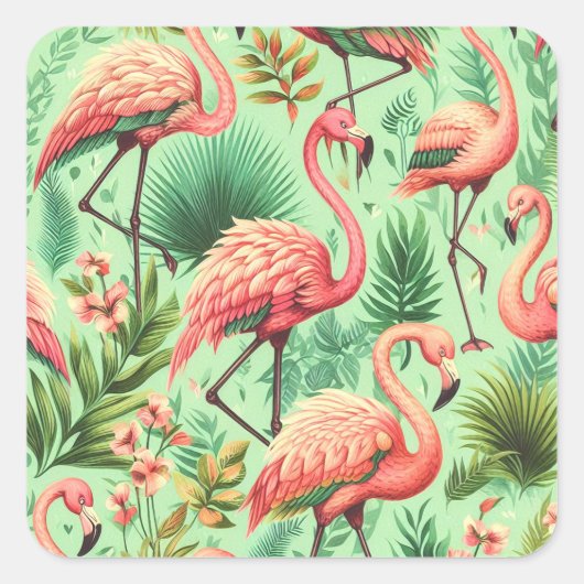  Schattige roze flamingo's Vierkante Sticker (Voorkant)