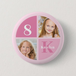 Schattige Roze Foto Gepersonaliseerd Verjaardagsme Ronde Button 5,7 Cm