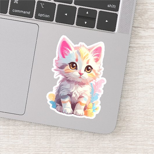 Schattige roze geel kawaii kitten sticker (Detail)