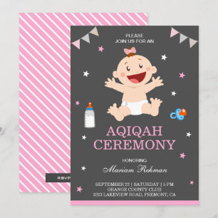 Schattige Roze Gelukkige Baby Meisje Aqiqah Kaart