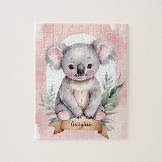 Schattige Roze Gepersonaliseerde Koala Kinder Legpuzzel (Verticaal)