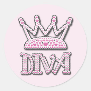 Schattige roze geprinte parels diva prinses kroon ronde sticker