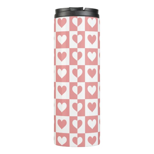 Schattige roze geruite hartenpatroon thermosbeker (Achterkant)