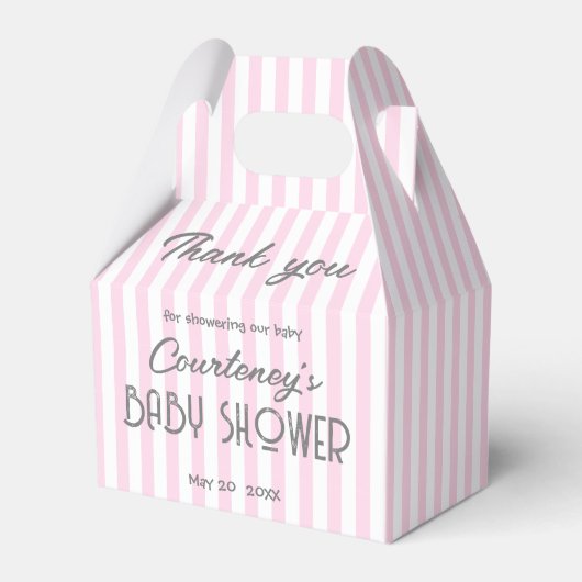 Schattige Roze Gestreepte Baby shower Uitnodiging Bedankdoosjes (Voorkant Zijde)