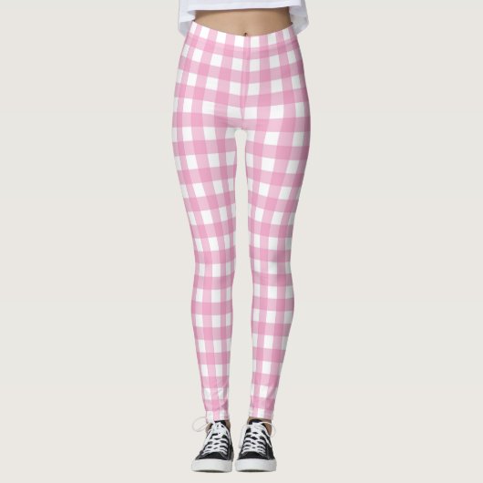 Schattige roze gingham dames legging (Voorkant)