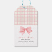 Schattige Roze Gingham Plaid Bow Meisje Baby showe Cadeaulabel (Voorkant)