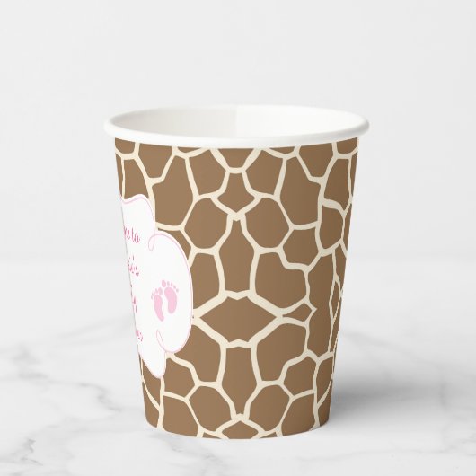 Schattige Roze Giraffe Baby shower Papieren Bekers (Links)