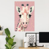 Schattige Roze Giraffe Poster (Thuiskantoor)