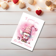 Schattige Roze Gnoom met Gift Waterverf Valentijn