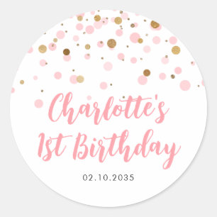 Schattige Roze Goud Glitter Confetti Stippen Kinde Ronde Sticker