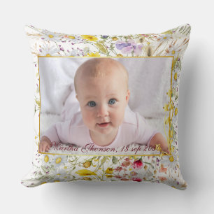 Schattige Roze Gouden Bloemige Aquarel Baby Meisje Kussen