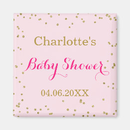 Schattige Roze Gouden Glitter Confetti Baby Shower Magneet