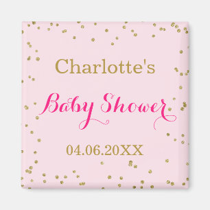 Schattige Roze Gouden Glitter Confetti Baby Shower Magneet