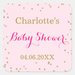 Schattige Roze Gouden Glitter Confetti Baby Shower Vierkante Sticker