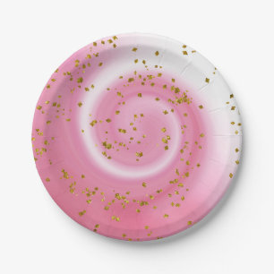 Schattige Roze & Gouden Glitter Ombre Kids Verjaar Papieren Bordje