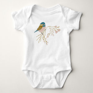 Schattige Roze Gouden Mees Vogel Bloemhartjes Romper