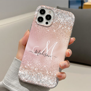 Schattige roze gouden nepsil glitter monogram iPhone 11 pro hoesje