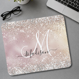 Schattige roze gouden nepsil glitter monogram muismat