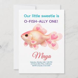 Schattige Roze Goudvis O-Fish-Ally Eén 1e Verjaard Kaart