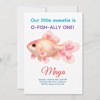Schattige Roze Goudvis O-Fish-Ally Eén 1e Verjaard Kaart