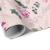 Schattige Roze Greenery Patroon Gift Cadeaupapier (Rol Hoek)