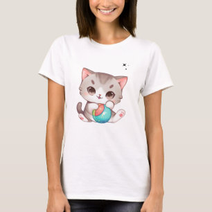Schattige roze grijs bruin katten spelen bal zwart t-shirt