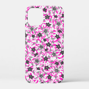 Schattige roze grijze witte abstracte bloemen iPhone 12 mini hoesje