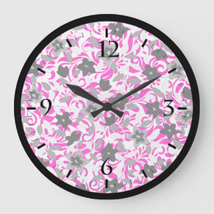 Schattige roze grijze witte abstracte bloemen grote klok