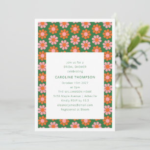 Schattige Roze Groene Retro Preppy Bloemen Bruilof Kaart